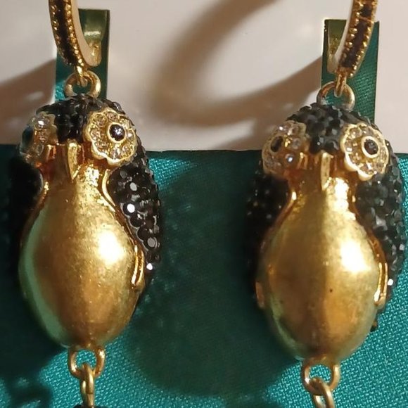 NWT Kate Spade Penquin Feathered Black Earrings - Picture 2 of 6